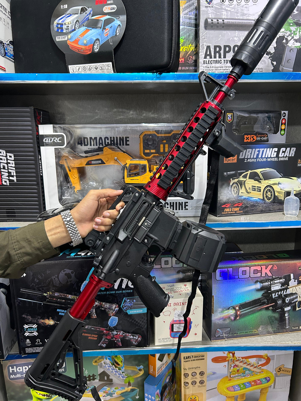 Electric M4A1 Gel Blaster Gun With Smoke Muffler - Red