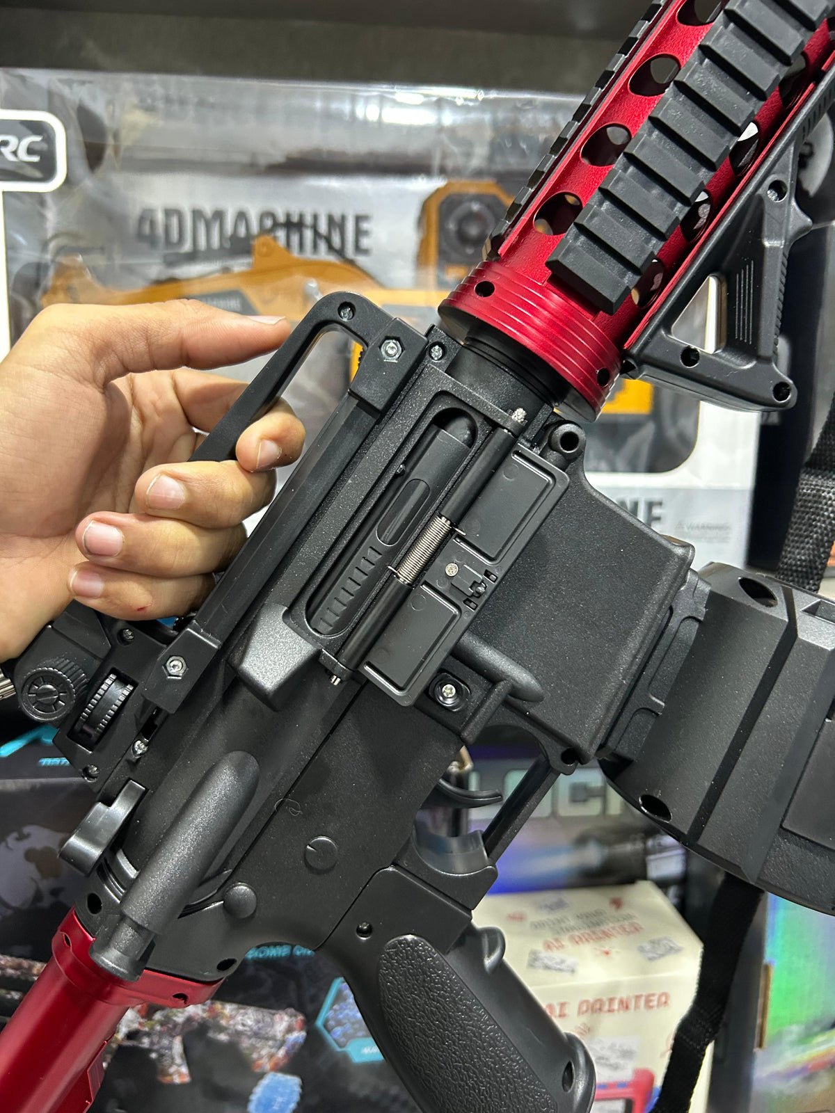 Electric M4A1 Gel Blaster Gun With Smoke Muffler - Red