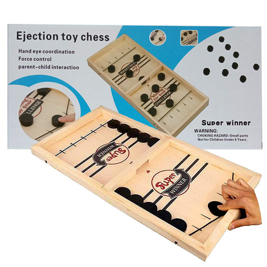 Pucket Wooden Elastic Foosball Hockey Puck Table Carrom Game – 2 Players