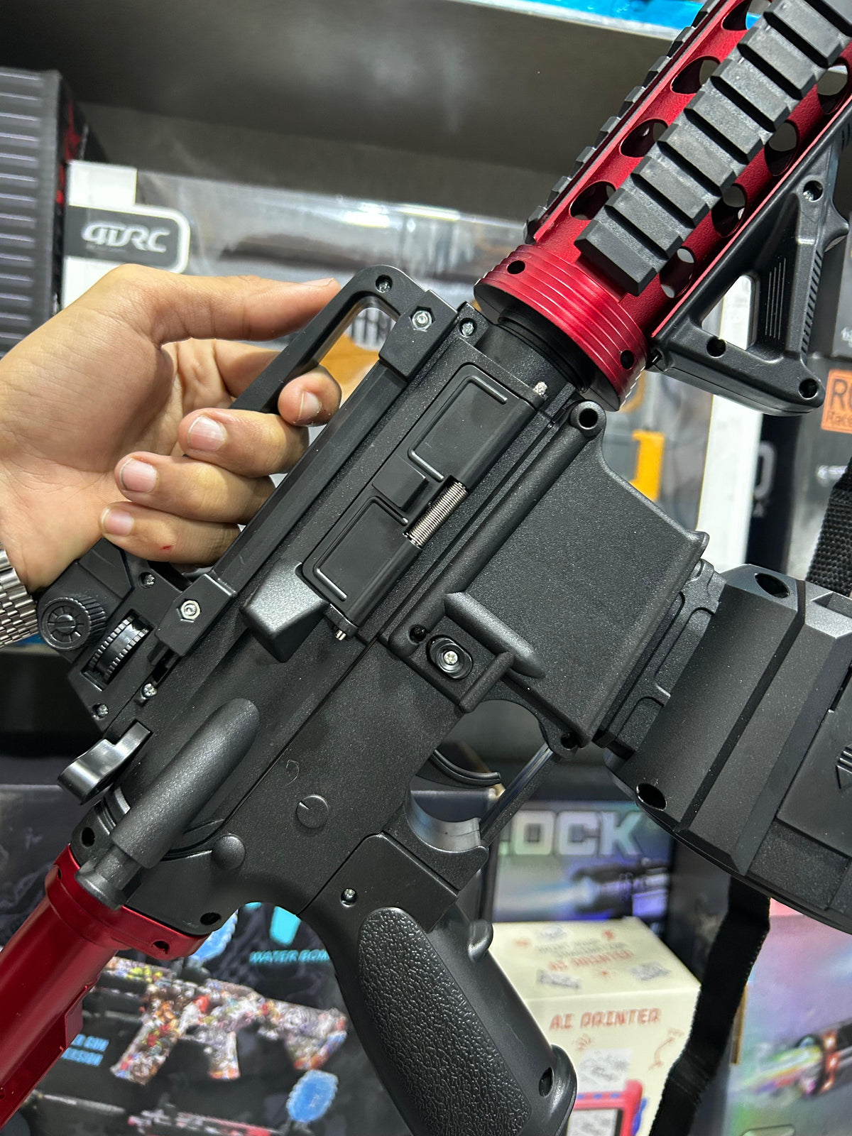 Electric M4A1 Gel Blaster Gun With Smoke Muffler - Red