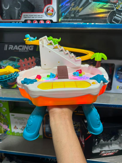 Dinosaur Slide Park Toy – Musical Track Playset with LED Lights & Floating Fish Pool