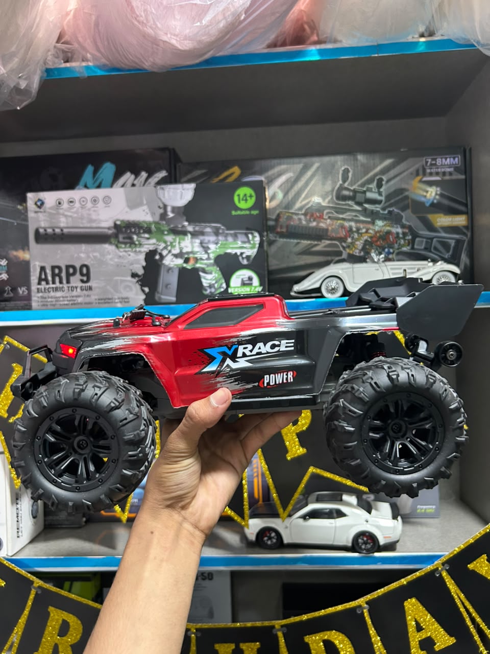 1:14 Hobby Grade RC Monster Truck 4x4 Off-Road Car – 50 km/hr High Speed with LED Lights & Hydraulic Suspension (Red)