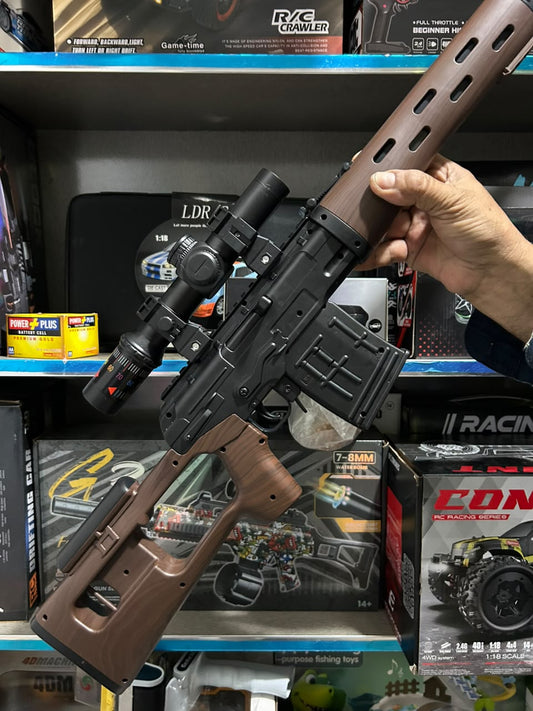 Sniper SVD Electric Gel Blaster Rifle Toy – 7.4V Rechargeable Battery with Scope & Bipod