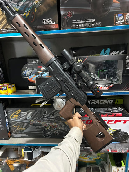 Sniper SVD Electric Gel Blaster Rifle Toy – 7.4V Rechargeable Battery with Scope & Bipod